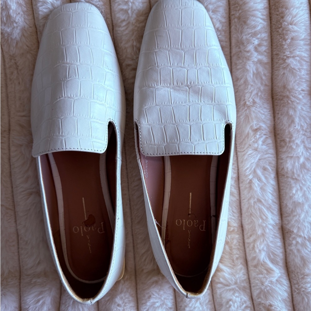 Paolo White Crocodile-Embossed Leather Loafers worn 2-3x